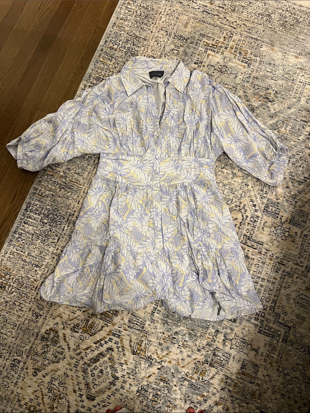 Floral Button-Front Dress in Lavender and Pale Yellow